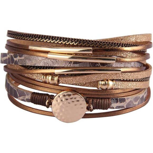 Fashionable Leather Bracelet for Women with Gold Tube - Perfect for Any Occasion - Picture 1 of 7